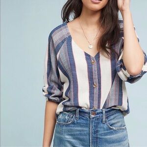 Anthropologie Cloth & Stone Chambray Striped Button Top